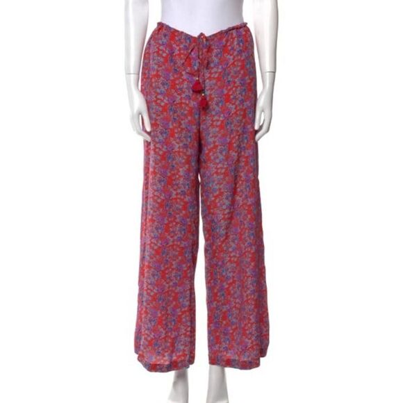 Figue Red Floral Silk Drawstring Pants Sz. XS - Picture 1 of 6